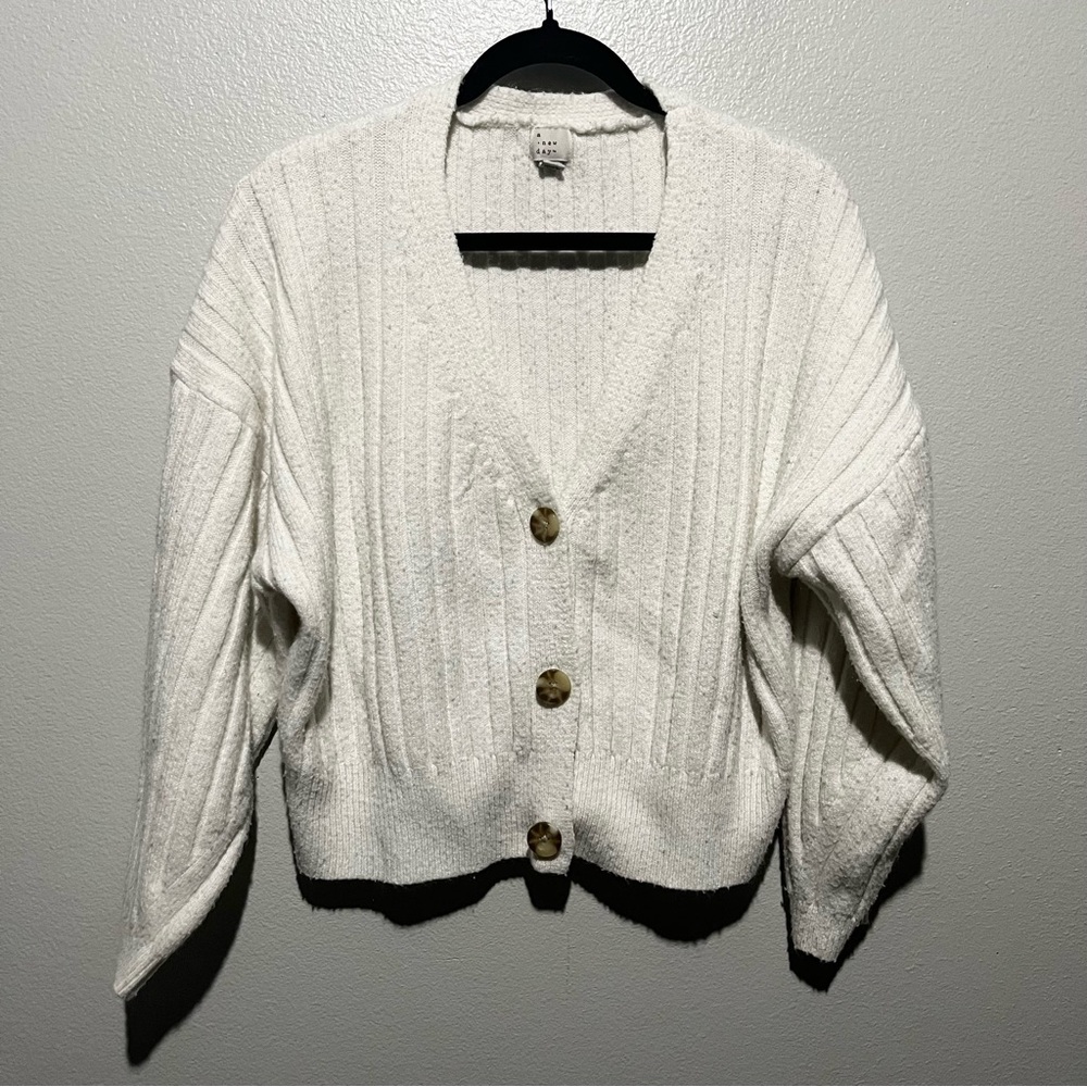 A NEW DAY- White Ribbed Cardigan Sweater Size XL
